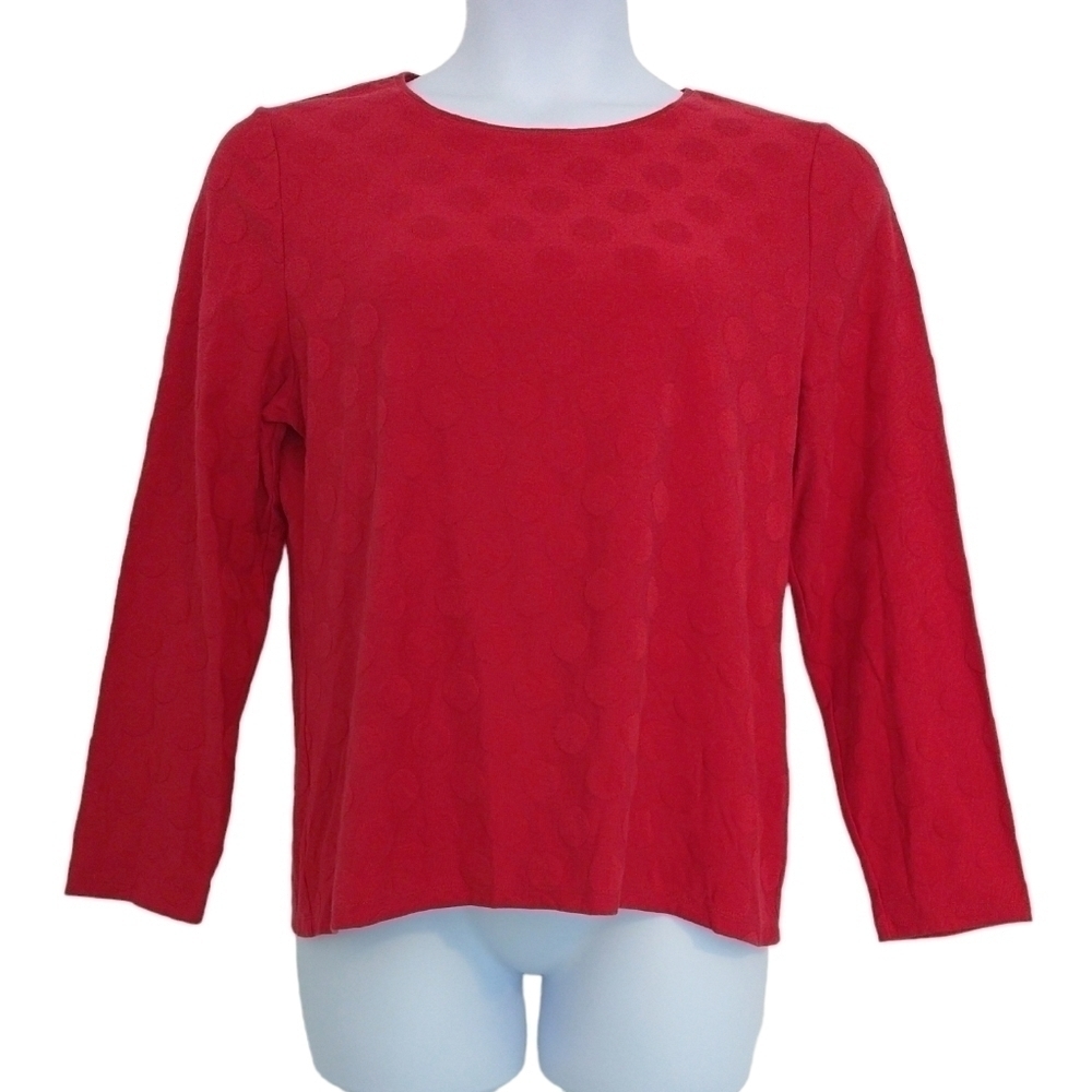Talbots The Talbots Tee Red Polka Dot Textured Long Sleeve Holidays Stretchy